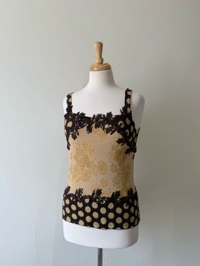 Vintage Y2K Lisa International Lace Appliqué Floral Polka Dot Tank Top